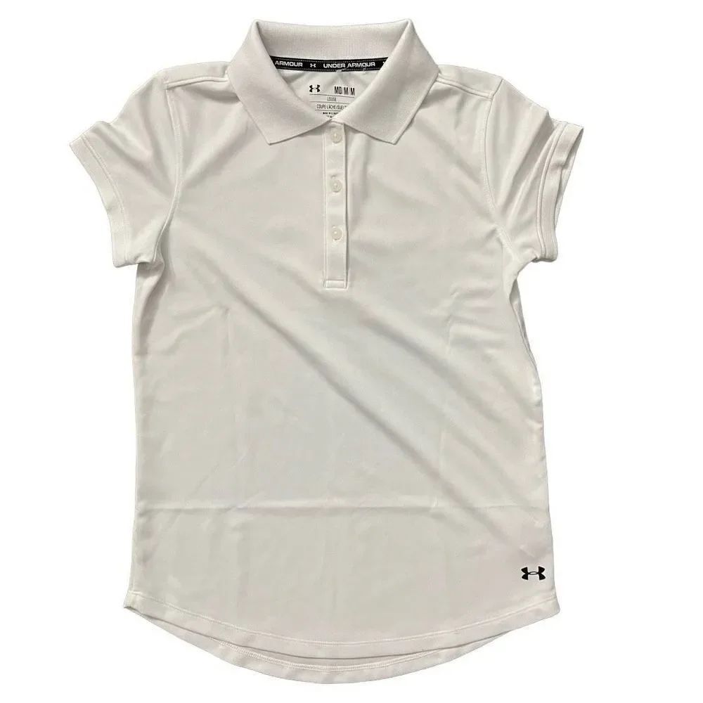 Under Armour Loose Fit Girl’s White Pullover Short Sleeve Polo Top Medium